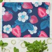 Roze aardbeien op blauw theedoek (Gevouwen)