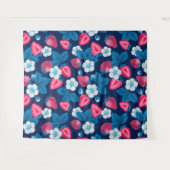 Roze aardbeien op blauw wandkleed (Voorkant (horizontaal))