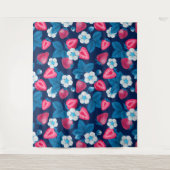 Roze aardbeien op blauw wandkleed (Voorkant)