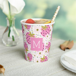 Roze Aardbeien Op Maat Gemaakt Monogram Papieren Bekers