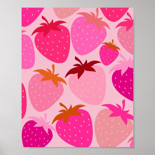 Roze aardbeien poster (Voorkant)