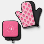 Roze Aardbeien, schattig aangepast Ovenwant & Pannenlap Set (Voorkant / Achterkant)