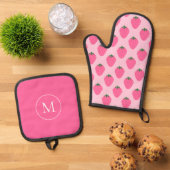 Roze Aardbeien, schattig aangepast Ovenwant & Pannenlap Set (Top down)