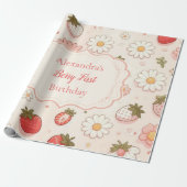 Roze aardbeienbes Eerste 1e verjaardag Cadeaupapier (Uitgerold)