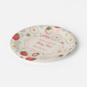 Roze aardbeienbes Eerste 1e verjaardag Papieren Bordje (Gekanteld)