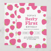 Roze aardbeienbes eerste 1e zomerverjaardag kaart (Voorkant / Achterkant)