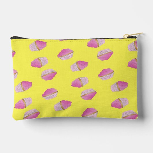 Roze aardbeiencupcakes op geel etui (Achterkant)