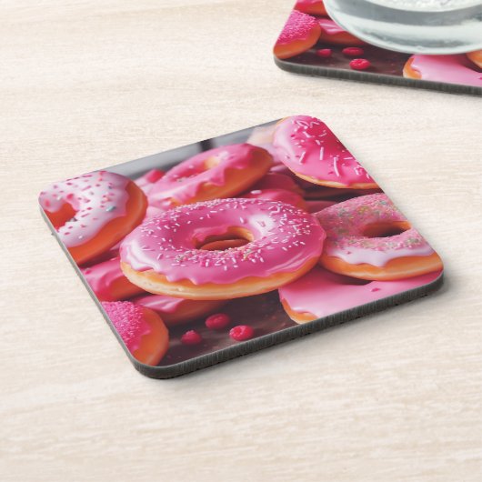 Roze aardbeiendonuts bier onderzetter (Linkerzijde)