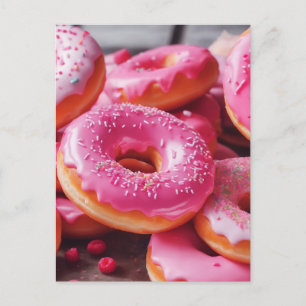 Roze aardbeiendonuts briefkaart