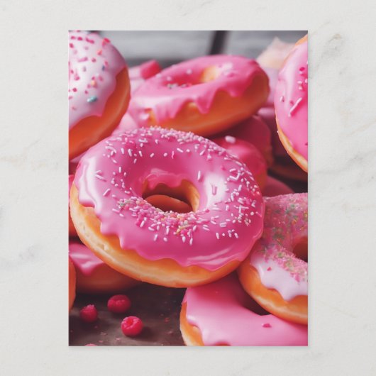 Roze aardbeiendonuts briefkaart (Voorkant)