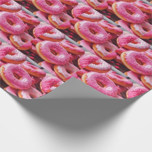 Roze aardbeiendonuts cadeaupapier (Hoek)