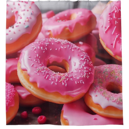 Roze aardbeiendonuts douchegordijn (Voorkant)