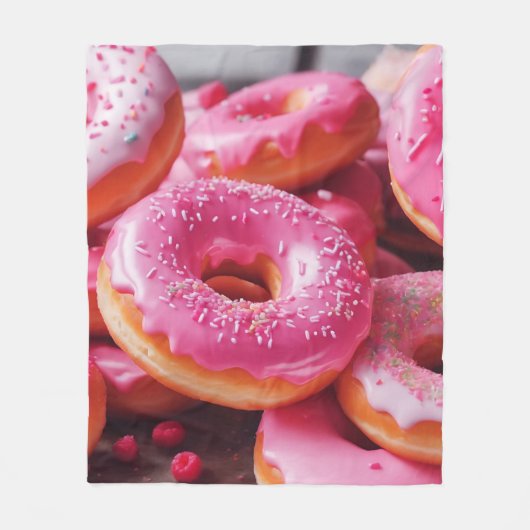 Roze aardbeiendonuts fleece deken (Voorkant)