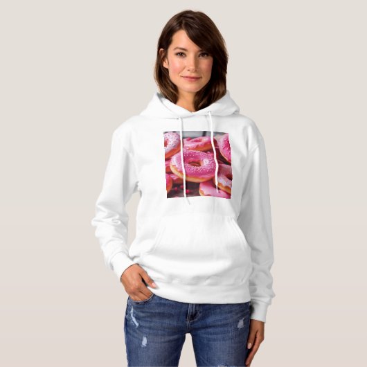 Roze aardbeiendonuts hoodie (Voorkant volledig)