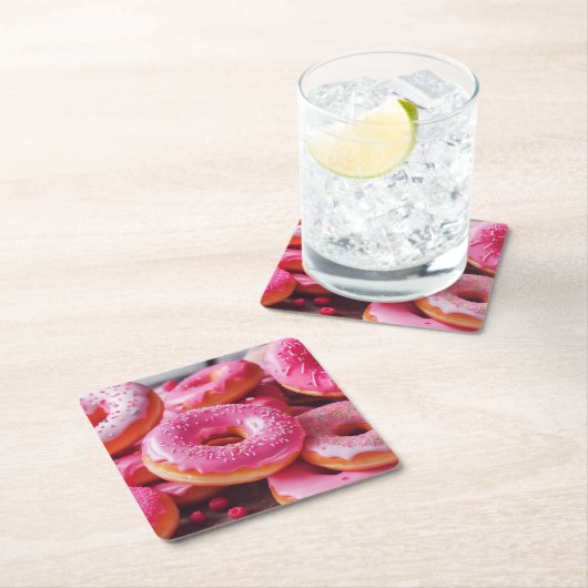 Roze aardbeiendonuts kartonnen onderzetters (Insitu)