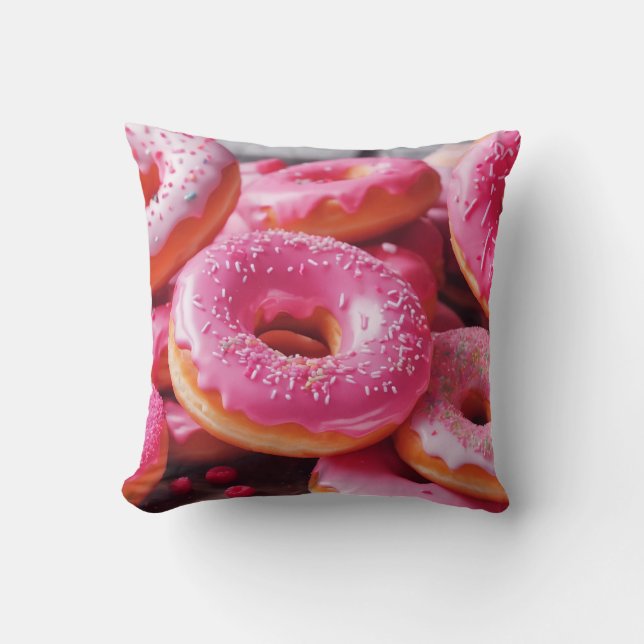 Roze aardbeiendonuts kussen (Voorkant)