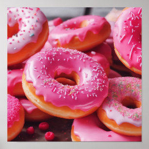 Roze aardbeiendonuts poster