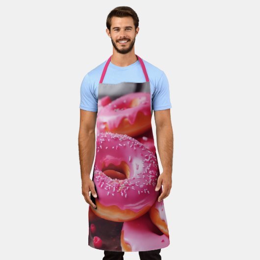 Roze aardbeiendonuts schort (Gedragen)