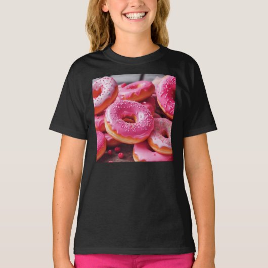Roze aardbeiendonuts t-shirt (Voorkant)