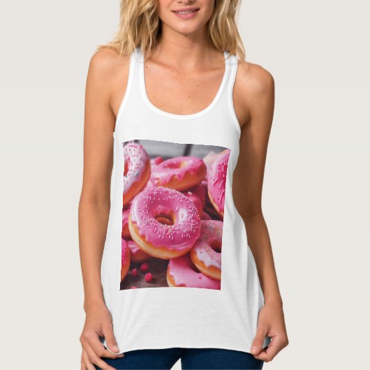 Roze aardbeiendonuts tanktop (Voorkant)
