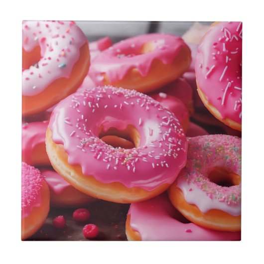 Roze aardbeiendonuts tegeltje (Voorkant)