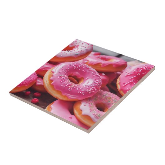 Roze aardbeiendonuts tegeltje (Zijkant)