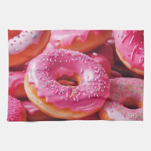 Roze aardbeiendonuts theedoek (Horizontaal)