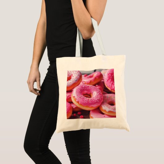 Roze aardbeiendonuts tote bag (Voorkant (product))