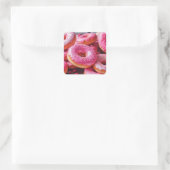 Roze aardbeiendonuts vierkante sticker (Tas)