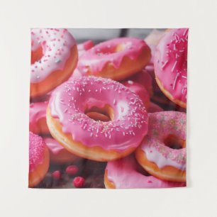Roze aardbeiendonuts wandkleed
