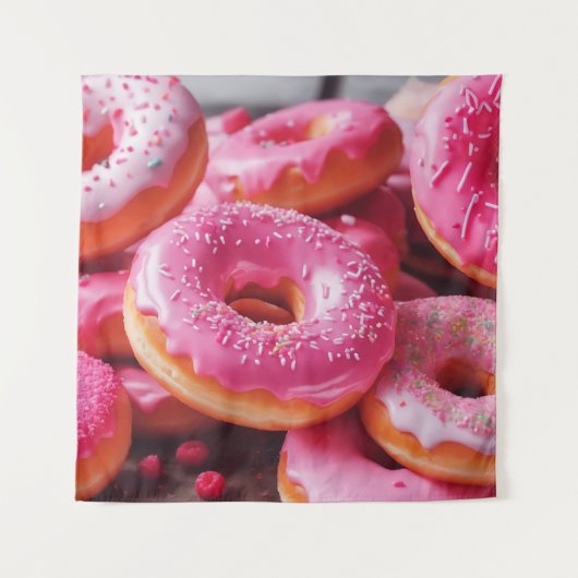 Roze aardbeiendonuts wandkleed (Voorkant)