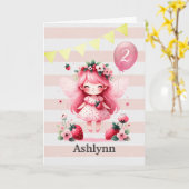 Roze Aardbeienfee 2e verjaardag Kaart (Gele Bloem)