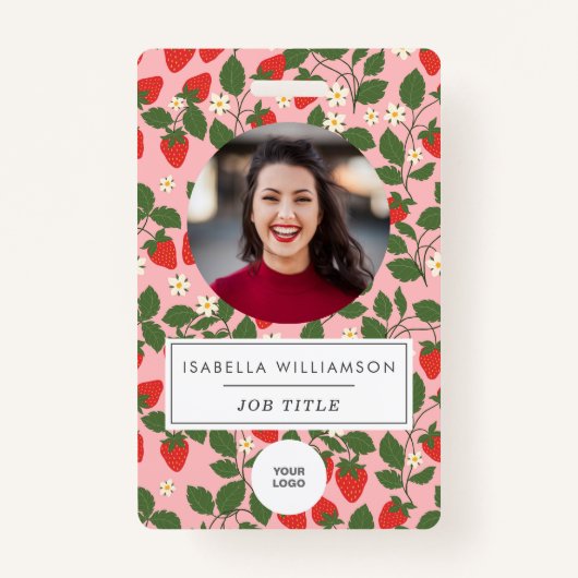 Roze aardbeienfruit Unieke foto-ID werknemer Badge (Voorkant)