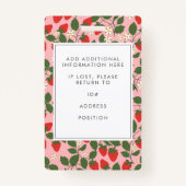 Roze aardbeienfruit Unieke foto-ID werknemer Badge (Achterkant)