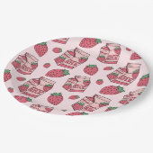 Roze aardbeienmelk Pattern Birthday Party Papieren Bordje (Gekanteld)