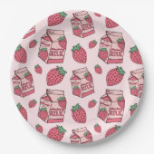 Roze aardbeienmelk Pattern Birthday Party Papieren Bordje (Voorkant)