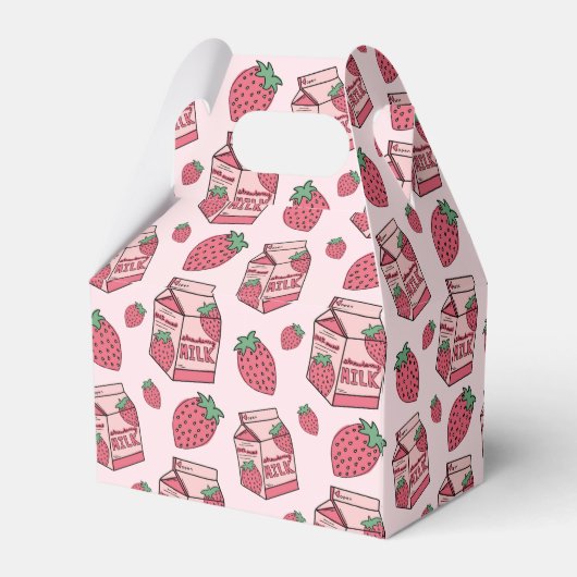 Roze aardbeienmelkpatroon bedankdoosjes (Achterkant)