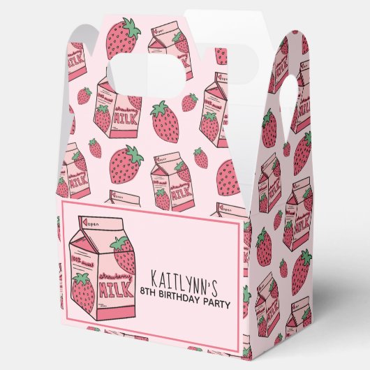 Roze aardbeienmelkpatroon bedankdoosjes (Geopend)