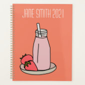 Roze aardbeienmokshake kleurig planner (Voorkant)
