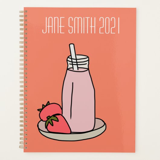 Roze aardbeienmokshake kleurig planner (Voorkant)