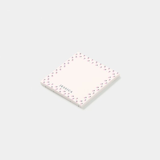 Roze aardbeienpatroon, aangepaste naam post-it® notes (Schuin)