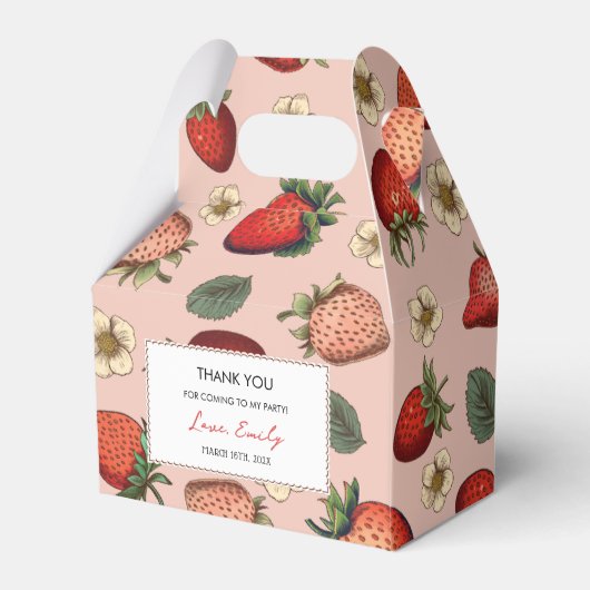  Roze Aardbeienpatroon Favorietendoos Bedankdoosjes (Voorkant Zijde)