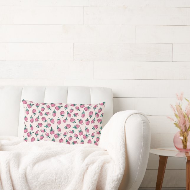 Roze aardbeienpatroon kussen (Bank)