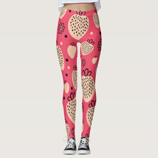Roze aardbeienpatroon: naadloos zoet ontwerp leggings (Voorkant)
