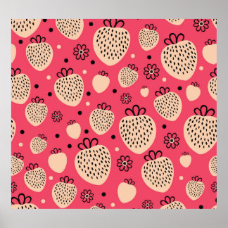 Roze aardbeienpatroon: naadloos zoet ontwerp poster