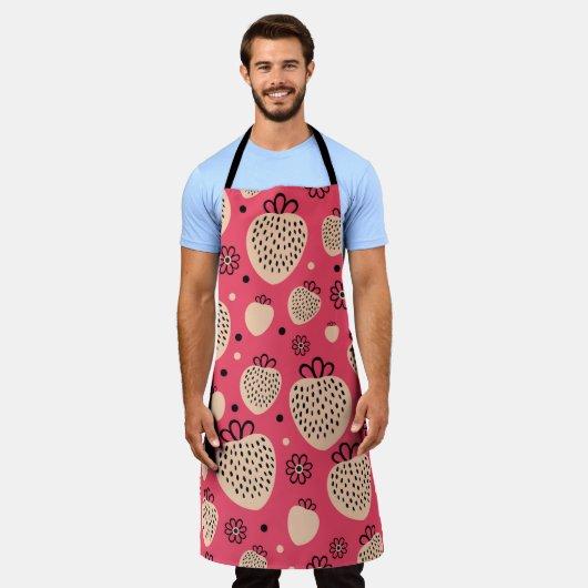 Roze aardbeienpatroon: naadloos zoet ontwerp schort (Gedragen)