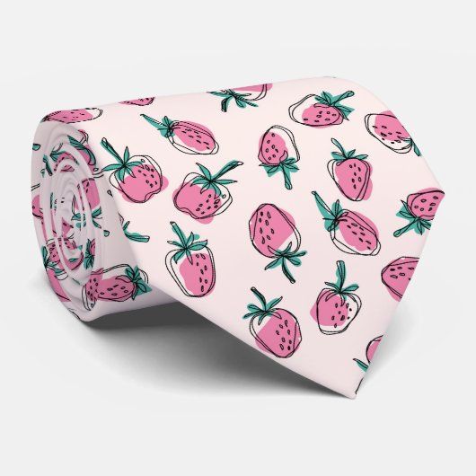 Roze aardbeienpatroon stropdas (Opgerold)