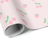  roze aardbeienplant esthetisch patroon cadeaupapier (Rol Hoek)