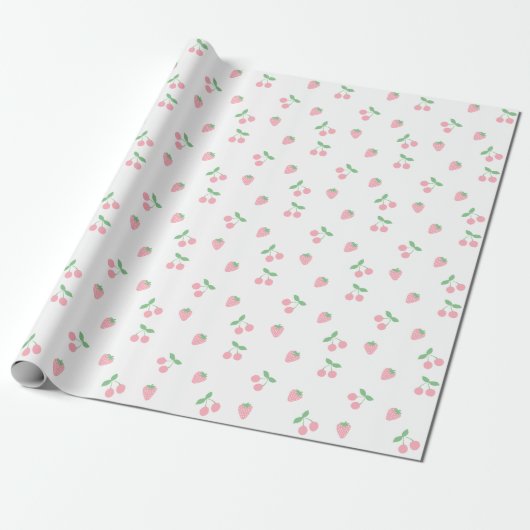 roze aardbeienplant esthetisch patroon cadeaupapier (Uitgerold)