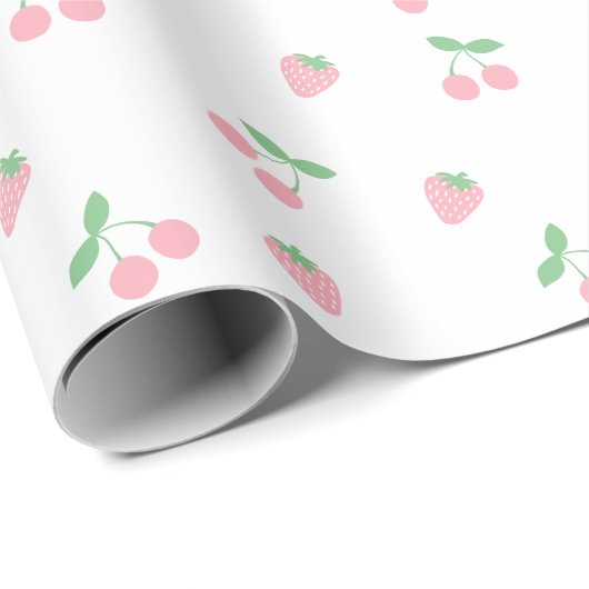 roze aardbeienplant esthetisch patroon cadeaupapier (Rol Hoek)